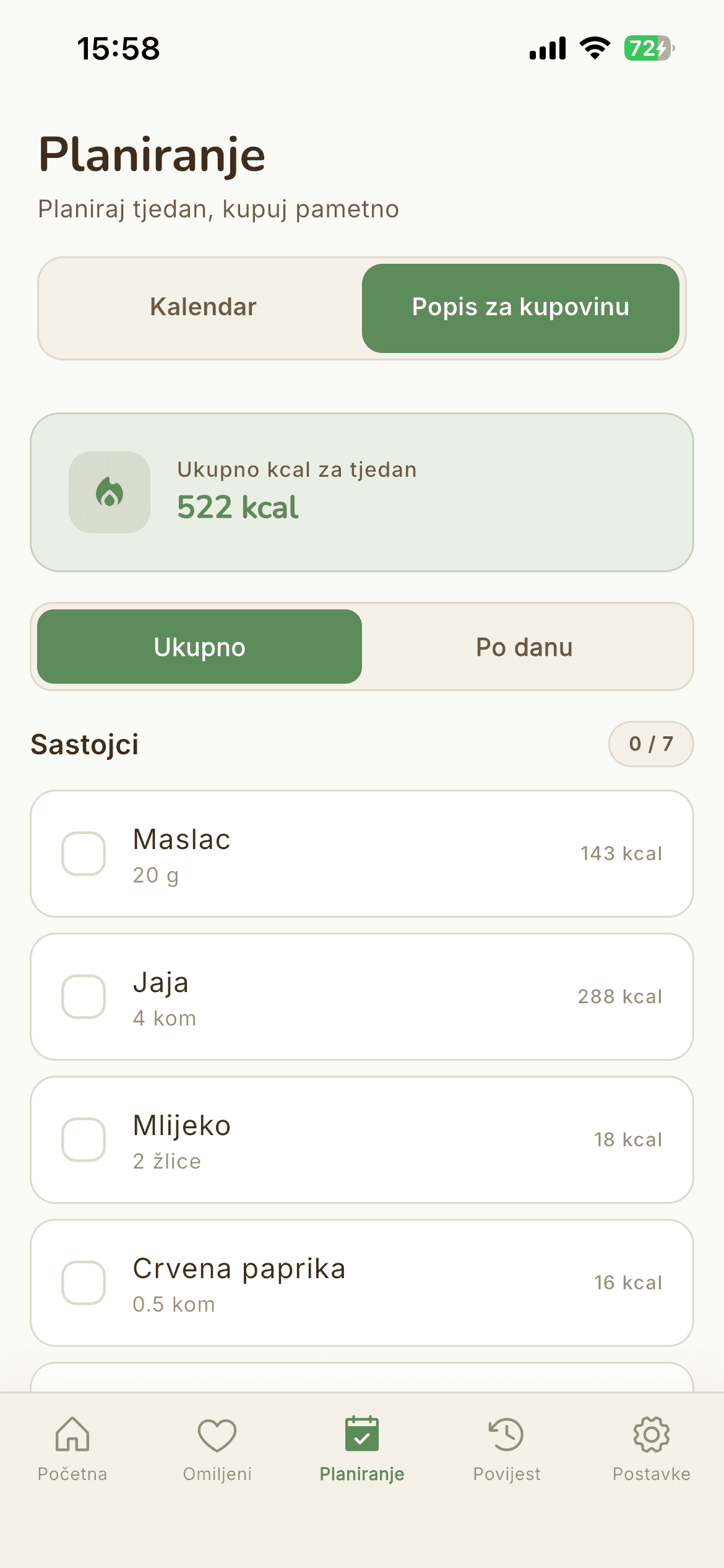 Pametan popis za kupovinu sa sastojcima
