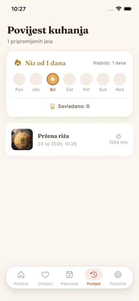 Povijest kuhanja sa nizom dana i nedavnim jelima