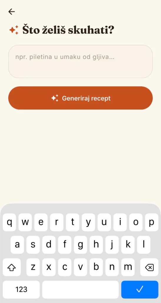 AI asistent za generiranje recepta — unos ideje za jelo